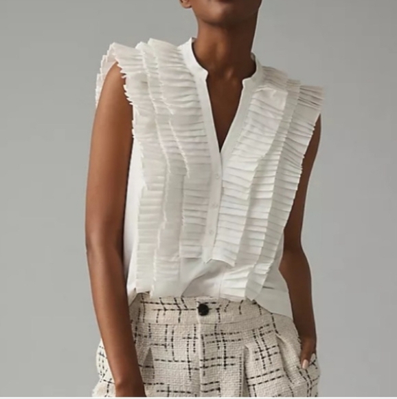 Anthropologie Maeve Sleeveless Accordion Ruffle Pleated Top White Size XXS NWT - Picture 7 of 7
